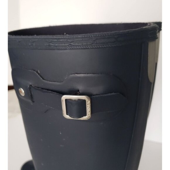 HUNTER Original Kids Classic Waterproof Tall Wellie Rain Boots Navy Blue - Picture 6 of 13